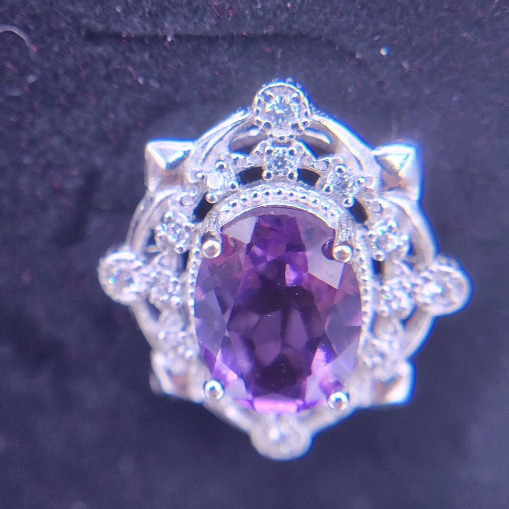 Solid Silver Amethyst Earrings With White Topaz O… - image 2